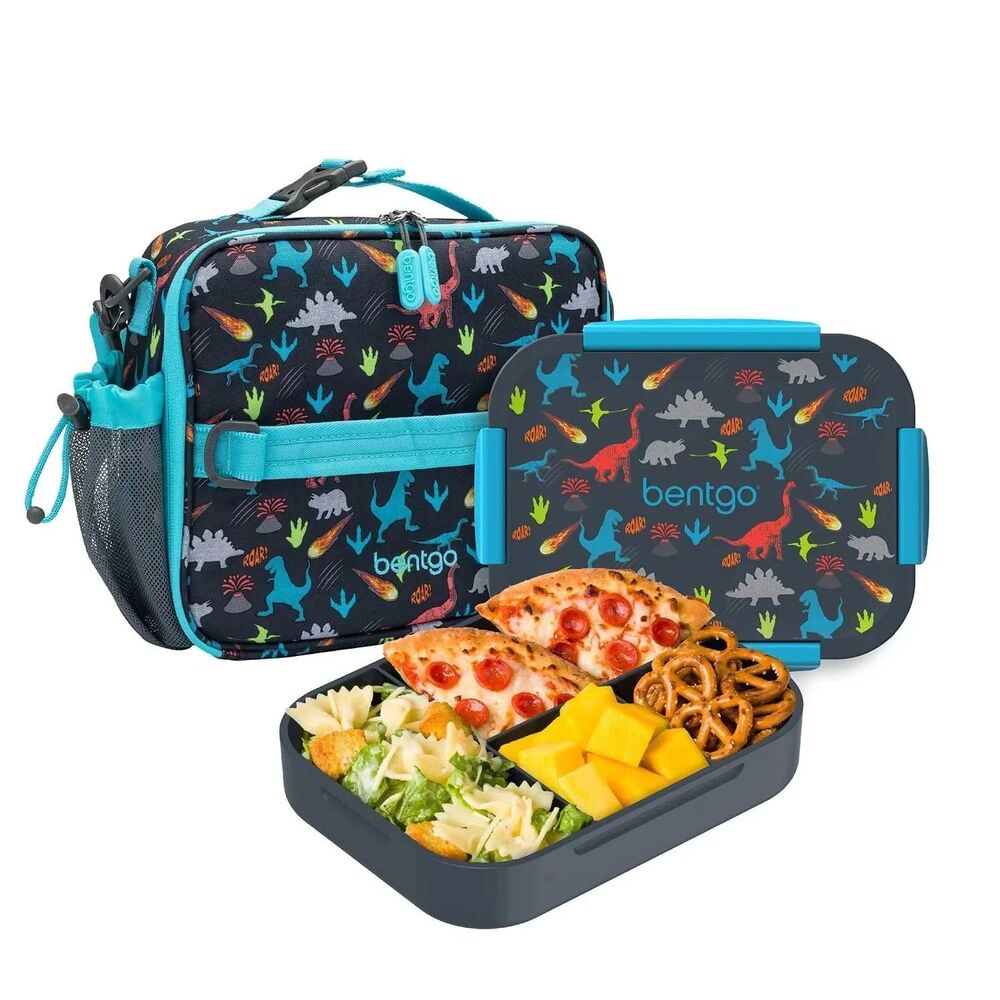 Bentgo Kids Snap & Go Lunch Set – 2‑Piece Dinosaurs -Dishwasher & Microwave Safe